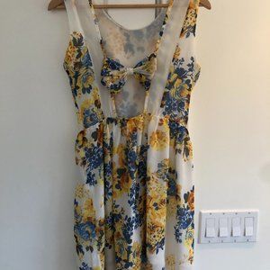 Flower Printed Dress with Open Back & Bow in Back